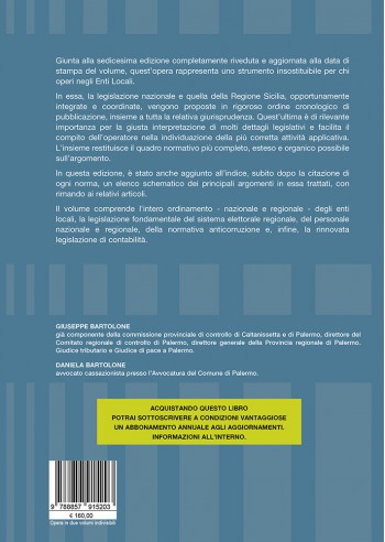 Enti locali legislazione nazionale e della Regione Sicilia - IV di Copertina