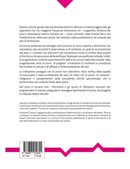 Controlli e prove su pali di fondazione dall'esecuzione al collaudo - IV di Copertina