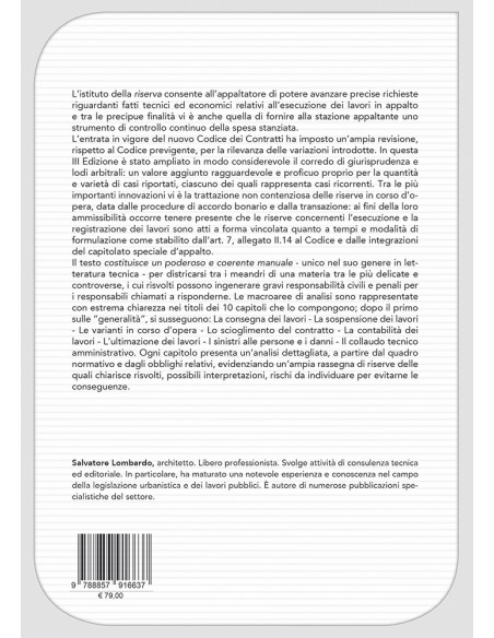 Le riserve nell'esecuzione delle opere pubbliche - IV copertina
