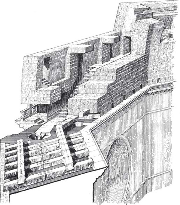 Figura 14. Ipotesi di localizzazione e disposizione della prima catena in pietra arenaria (in “macigno” secondo il memorandum)